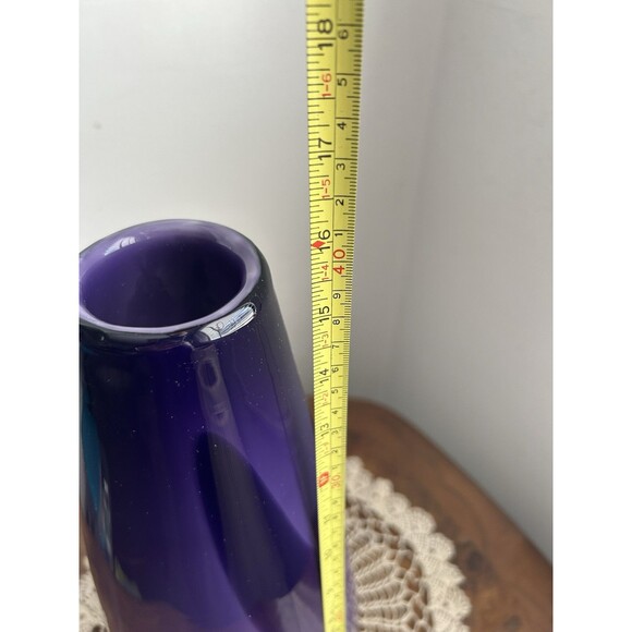 Bouquet Of Murano Hand Blown Long Stem Glass Flowers In A Purple Glass Vase - Picture 9 of 11